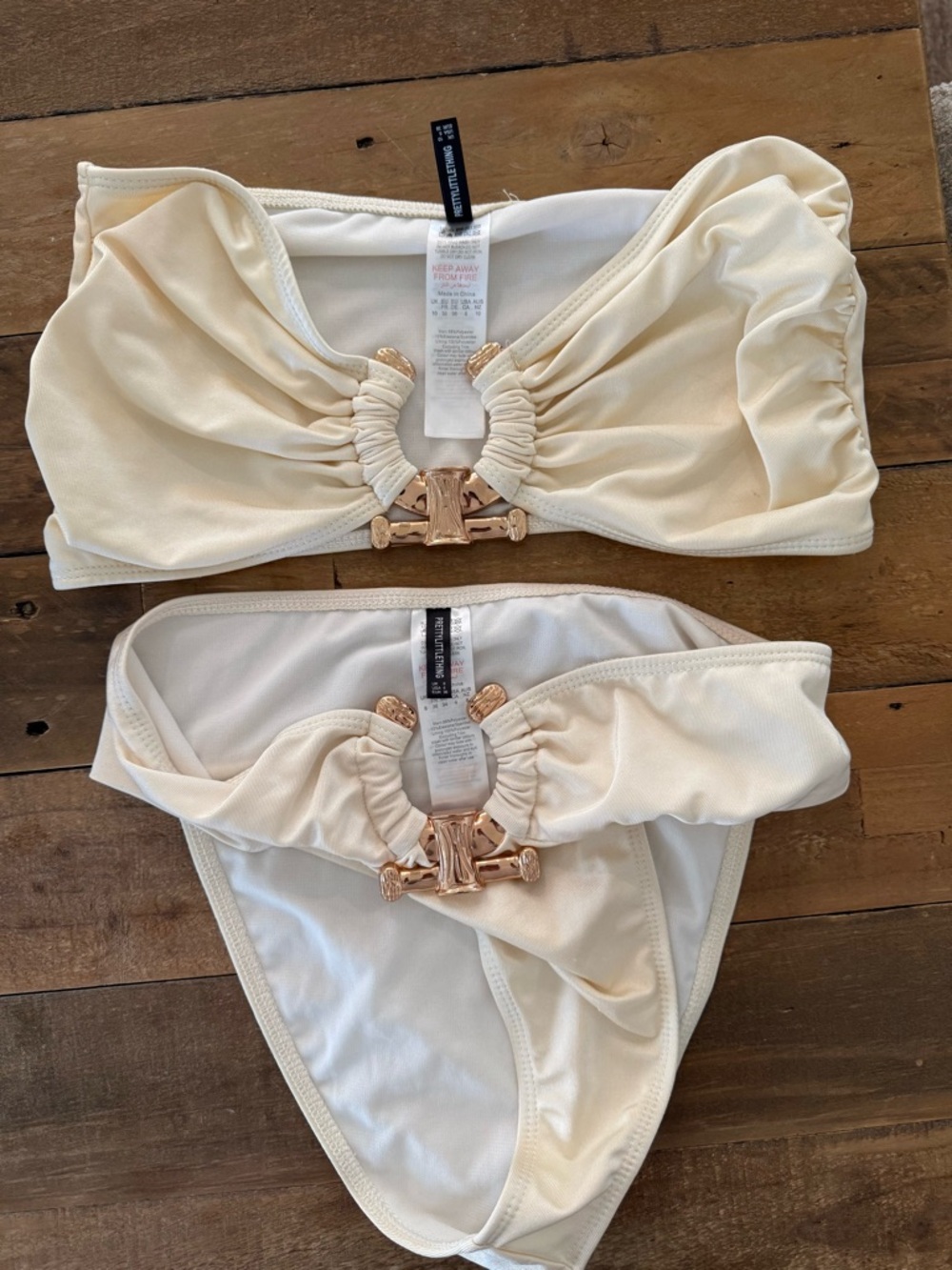 Ivory Bandeau Bikini bottom with Gold Hardware